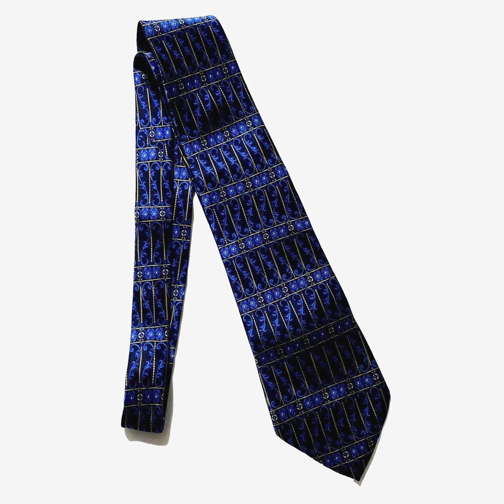 #7098 Zylos Blue Satin Blue Swirls Print Necktie Tie 4x61